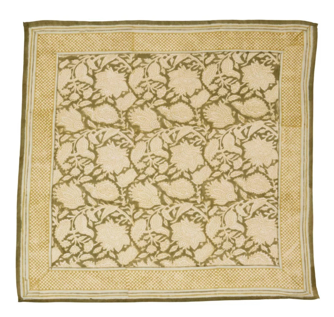 Foulard indien - Fleurs kaki