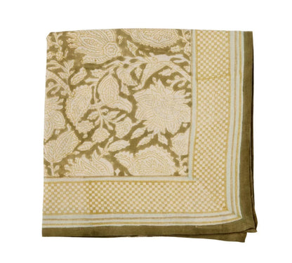 Foulard indien - Fleurs kaki