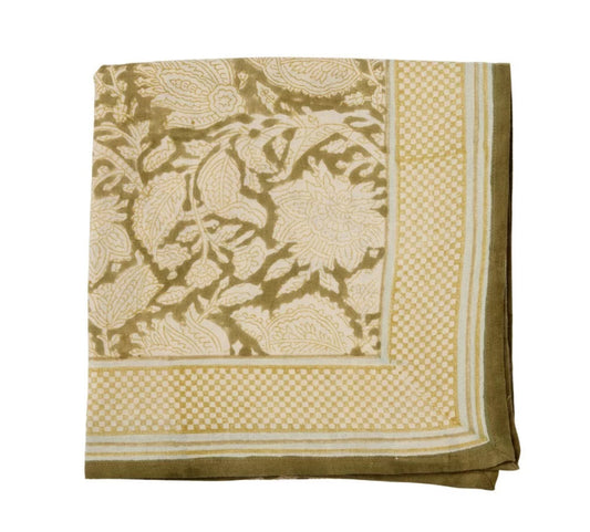 Foulard indien - Fleurs kaki
